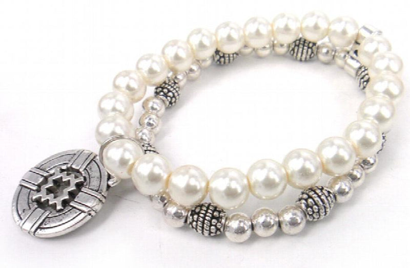 8mm Semi Precious Stone and Crystal Glass Beads Bracelet with Cross Charm