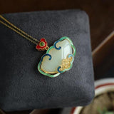 Vintage Hetian Jade Ruyi Pendant Necklace Sterling Silver Ethnic Chinese Style