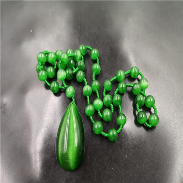 Green Cat Eye Stone Water Drop Pendant Charm Necklace