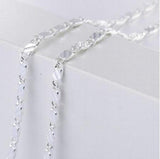 925 Silver 18K Flat Clavicle Chain Necklace 2MM Wedding Jewelry