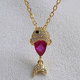 925 Silver Fish Crystal Necklace for Women