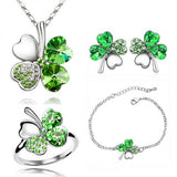 Crystal Clover 4 Leaf Heart Pendant Jewelry Set