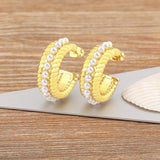 Natural Freshwater Pearls Hoop Earrings C Shape Statement Ear Jewelry