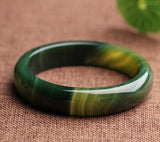 Natural Jade Agate Bangle Bracelet Charm Hand-Carved Round Bangle