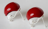925 Silver Red Coral Beads Stud Earrings Lady's Jewelry