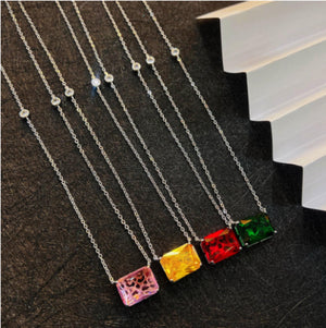 Pink Yellow Diamond Necklace Women's Colorful Wind Pendant