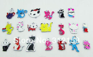 100Pcs Mixed Cat Charms DIY Enamel Metal Charms