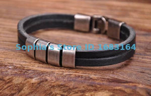G117 Metal Clasp Surfer Leather Mens Wristband Cuff