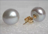 AAA 10-11mm Akoya Gray Pearl Earrings 14K Yellow