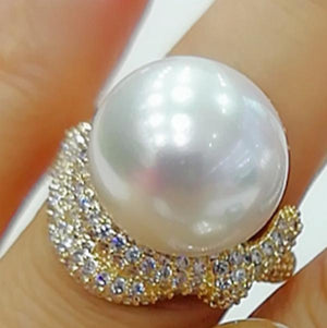 Twist Pearl Statement Rings for Women Cubic Zircon Finger Rings