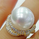 Twist Pearl Statement Rings for Women Cubic Zircon Finger Rings