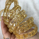 Yellow Citrine Stone Beads Bracelet Gemstone Bangle for Women Men Gift