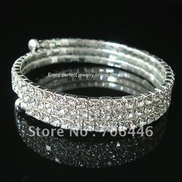 Silver Plated Rhinestone 3-Row Bridal Bracelet