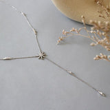 925 Silver Sun Flower Y Necklace Micro Paved Cz Zircon Stars Drop Necklace