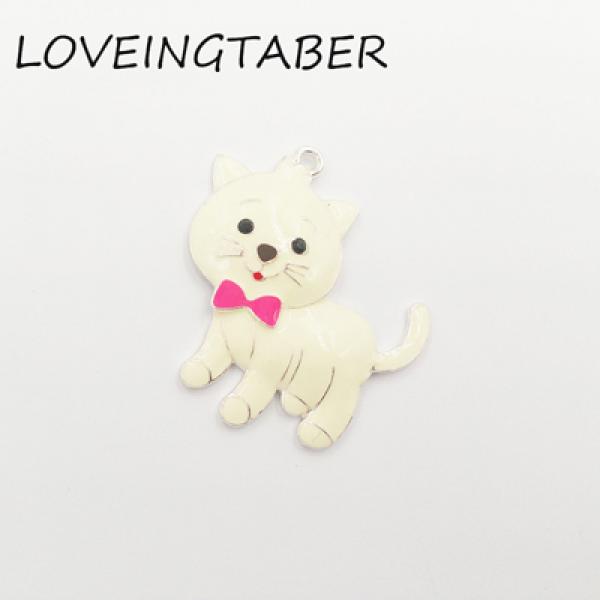 10pcs Farm Animal Cat with Bowknot Pendants, Enamel, Kids Jewelry Making