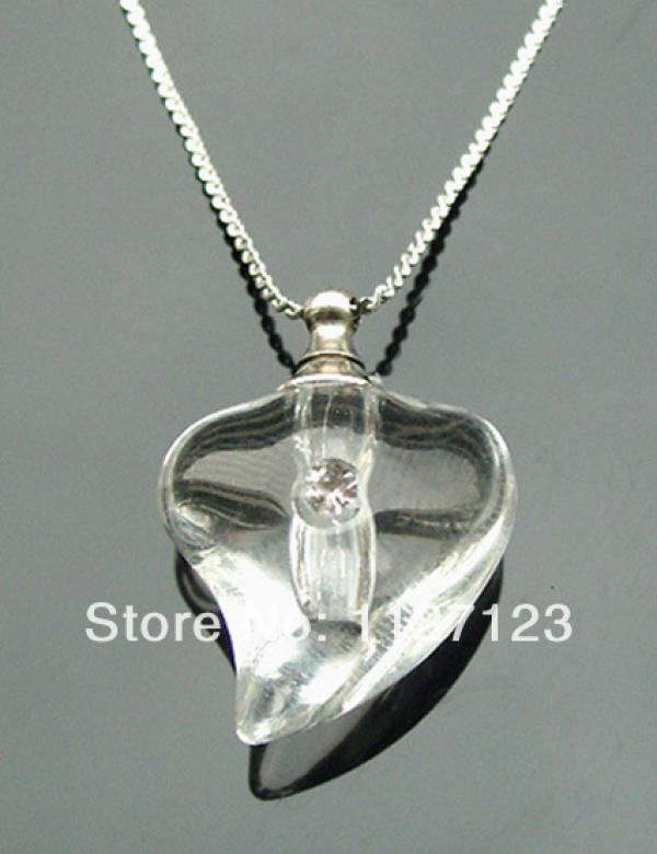 25pcs Lucency Peach Heart Rice Vials Pendants Perfume Glass Bottle