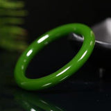 Hetian Green Jade Round Bar Bangle Bracelet Women