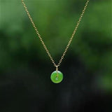 Hetian Green Jade Necklace Peace Buckle Pendant 18K Golden Chain Female Gift
