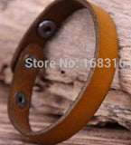 Khaki Biker Leather Wristband Bracelet Cuff Unisex 1.1cm Width Mens