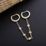 925 Silver DoubleChain Huggie Hoop Earrings Zircon Crystal Piercing Jewelry