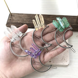 Quartz Point Brass Hair Clip Pins, Raw Crystal Moon Barrette
