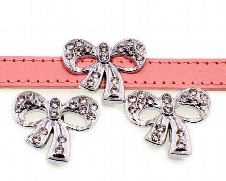 20-50PCS 10MM Rhinestone Bow Tie Slide Charm for DIY Leather Wristband Keychains