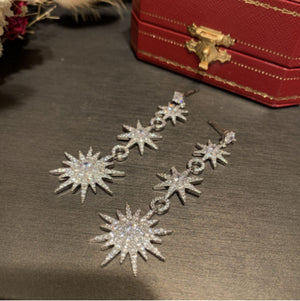 Sunflower 8-Pointed Star Earrings S925 Silver Needle Tassel Flower Earrings