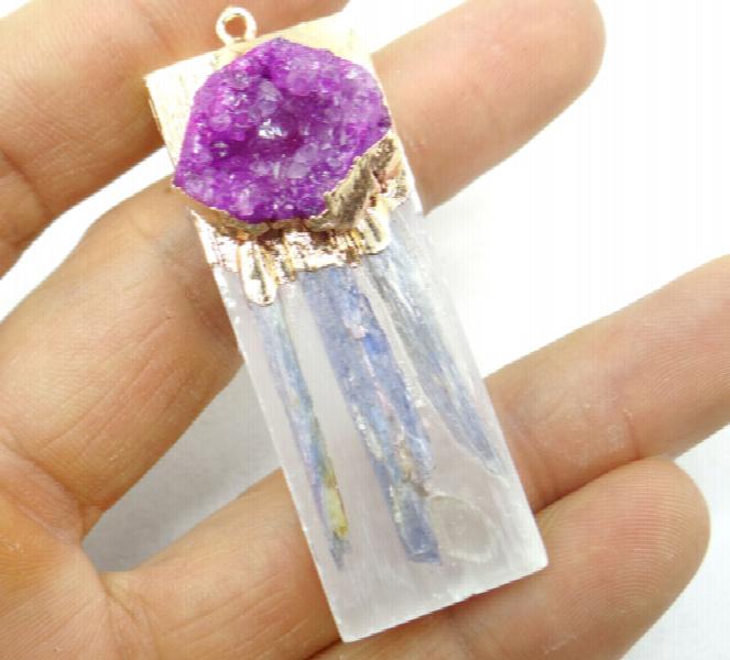 Natural Quartz Turquoise Titanium Crystal Pendant for DIY Jewelry Making