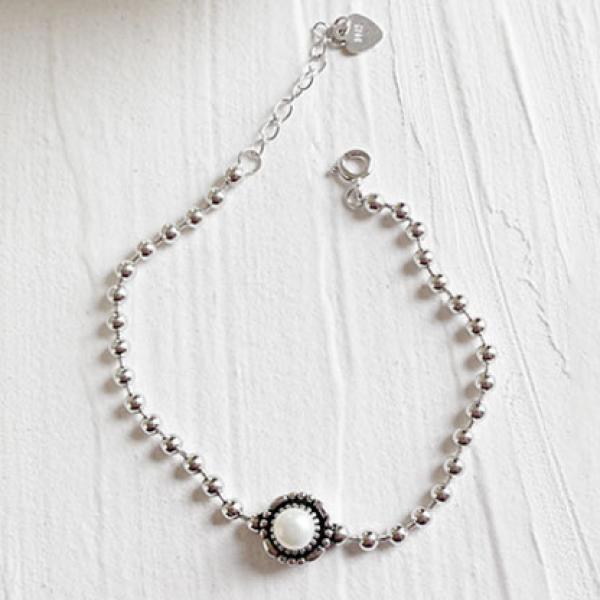 Vintage Silver Bracelet Freshwater Pearl Agate Women Jewelry