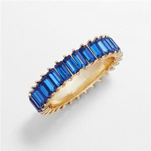 Colorful Stone CZ Eternity Ring 925 Silver Party Jewelry