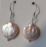 Peach Coin Pearl Dangle Earrings 14mm AA Freshwater Wedding Jewelry