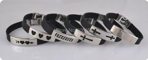 12pcs Silicone Bracelet Stainless Steel Buckle Mix Style Cross Heart Cupid