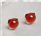 S925 Silver Inlaid Agate Earrings