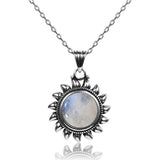 Sun Shape Moonstone Labradorite 925 Silver Pendant Necklace