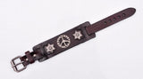 Hexagram Studded Wide Leather Bracelet Cuff Brown