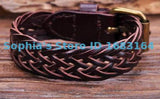 Brown Braided Leather Bracelet Cuff Mens