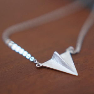 925 Silver Paper airplane Necklace Pendant Lady Gift