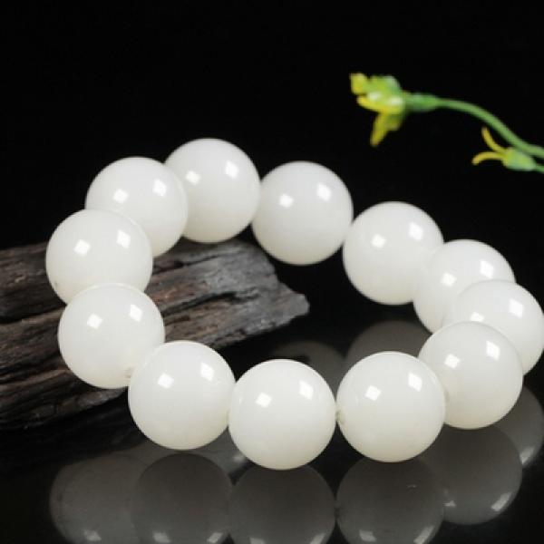 Natural Hetian Jade Round Bead 18-19mm Bracelet Jewelry Gift