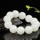 Natural Hetian Jade Round Bead 18-19mm Bracelet Jewelry Gift