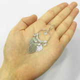 925 Silver Zircon Round Hoop Goldfish Drop Earrings Leaf Dangle Earring