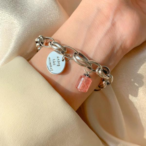 925 Sterling Silver Double Layer Pink Love Letter Bracelet