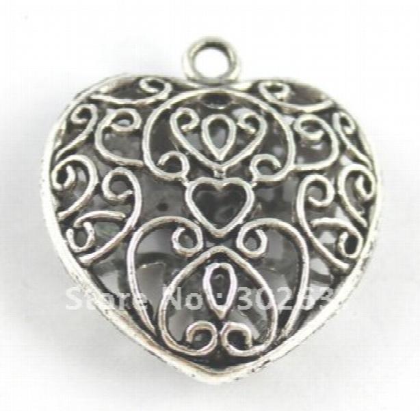 30PCS Spiral Heart Pendants Tibetan Silver Filigree A15502