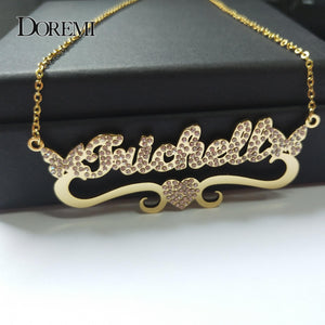DOREMI Butterfly Name Necklace with Crystal Personalized Stainless Steel