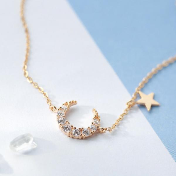 Moon Star Charm Bracelet 925 Silver CZ Pendant Bracelet Women