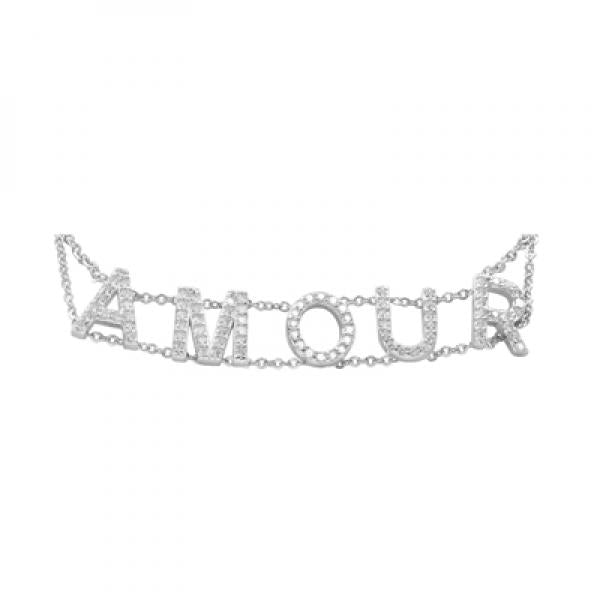 925 Silver Double Chains Bracelet With CZ Letters AMOUR for Women
