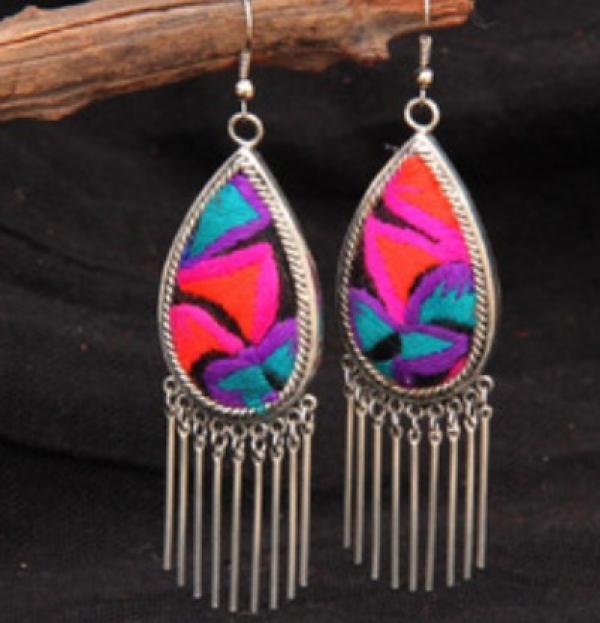 Miao Silver Plated Embroidered Dangle Jewelry