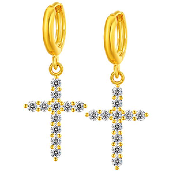 Sterling Silver Cross Hoop Earrings with Zircon Stones