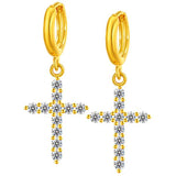 Sterling Silver Cross Hoop Earrings with Zircon Stones