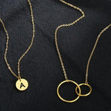 Interlocking Circle Initial Necklace Set, Double Circle Disc Necklace