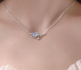 S925 Silver Zircon Planet Moon Pendant Necklace